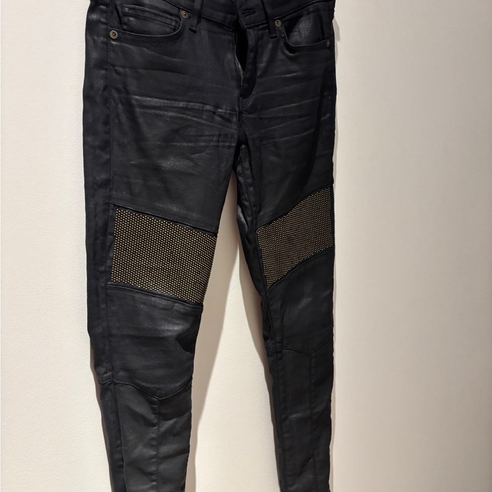 Black Biker Style Pants with Mesh Detail - Picture 2 of 6